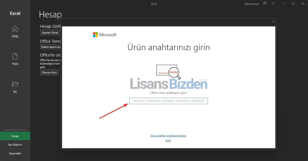 Office 2019 lisansi girin