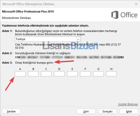 Office 2019 onay kimliği